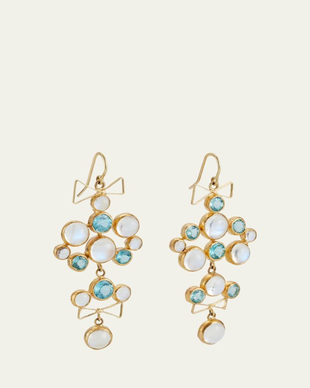 18K Yellow Gold Apatite and Moonstone Chandelier Earrings